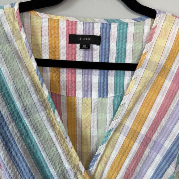 J. Crew Faux-Wrap Rainbow Gingham Cotton Tiered Midi Dress 10 Colorful Fun Retro - Picture 5 of 9